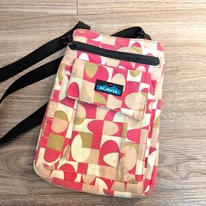KAVU Geometric Crossbody Bag - Pink and Olive